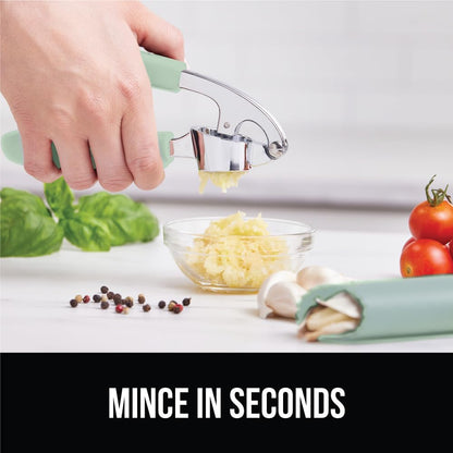 GORILLA GRIP Garlic Press and Peel Set, Heavy Duty Mincer Tool, Large Ergonomic Handle, Easily Mince and Crush Garlics, Ginger, Nuts, Seeds, Peeler Included, Peeling Cloves, Kitchen Gadgets, Red