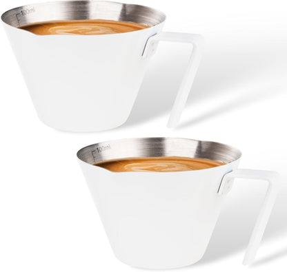YARRAMATE 2 Pcs Espresso Cups with Handle, Stainless Steel Espresso Accessories, Double Spout Metal Measuring Cup with Dual Scale, Espresso Shot cup with V-Shaped Mouth, 3.4OZ/100ML(Silver)
