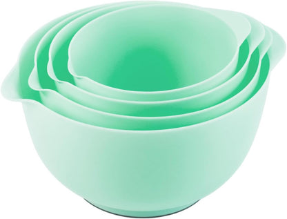 BoxedHome Nesting Plastic Mixing Bowl Set, 4 Piece Mixing Bowl Set with Pour Spouts, Size 1.7, 2.5, 3.5 and 4.5qt, for Prepping, Mixing, Baking, Cooking(2023 New Version, Pink)