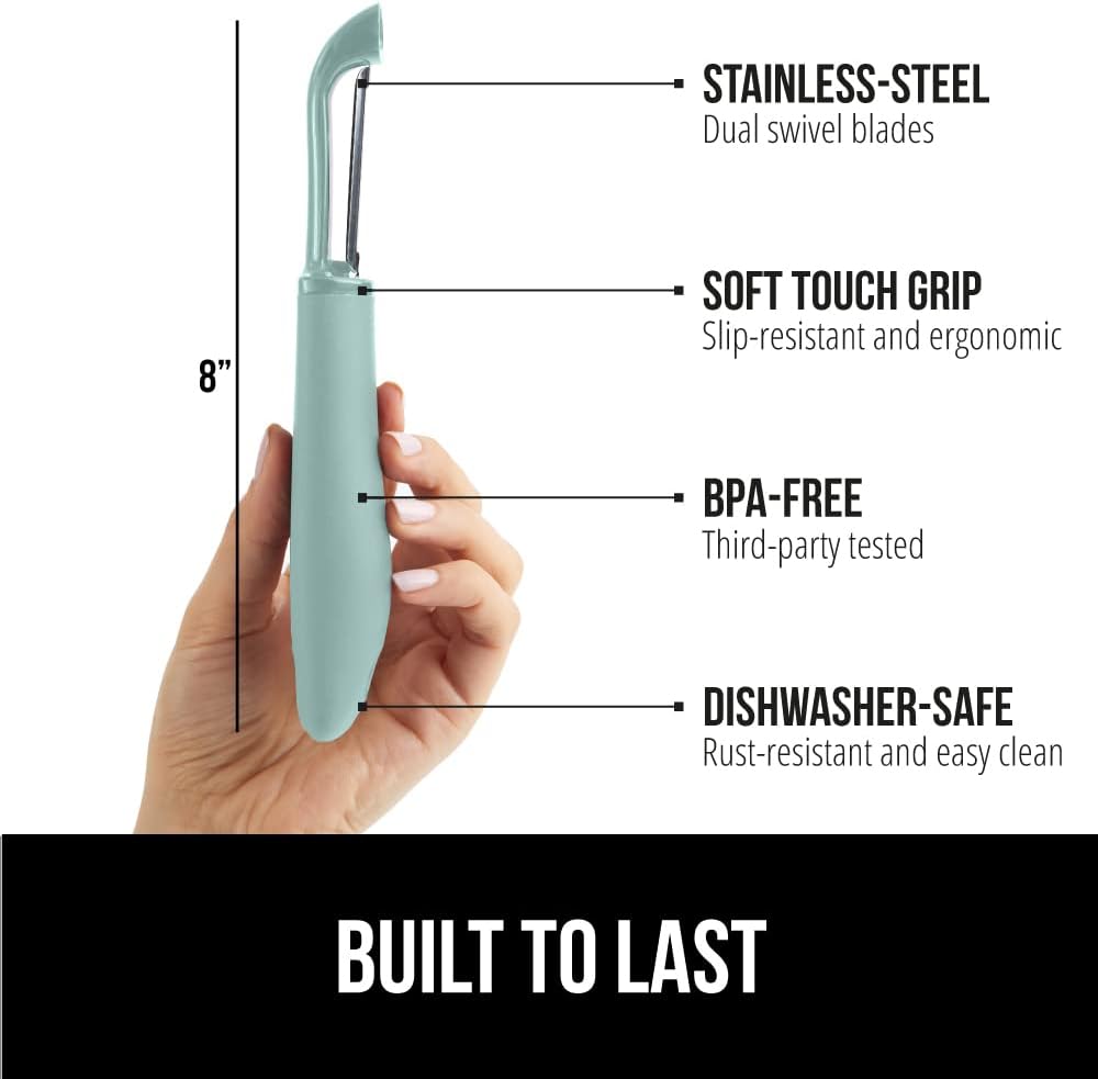 GORILLA GRIP® Patented BPA-Free Vegetable Peeler, Extra Sharp Swivel Stainless Steel Blades with Guard, Comfortable Soft Handle, Easily Peel Carrots or Fruit, Potato Eye Remover, Washer Safe, Black