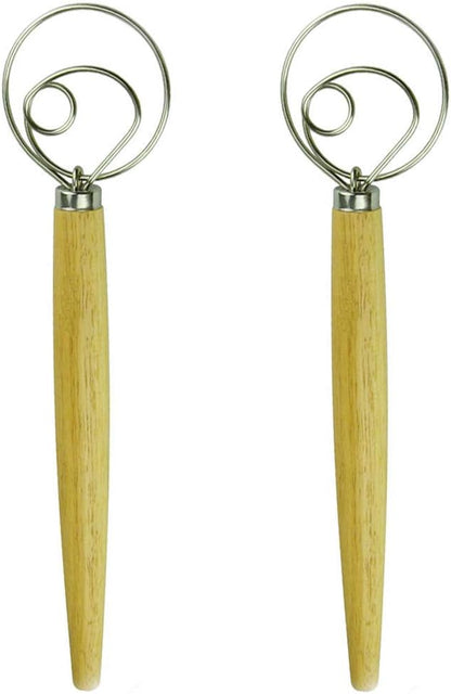 Danish Dough Whisk 13.5” Dough Whisk Stainless Steel Dutch Style Bread Whisk Wooden Handle Danish Whisk for Bread, Batter, Cake, Pastry. Great alternatives to a blender, mixer or hook（2 Pack）