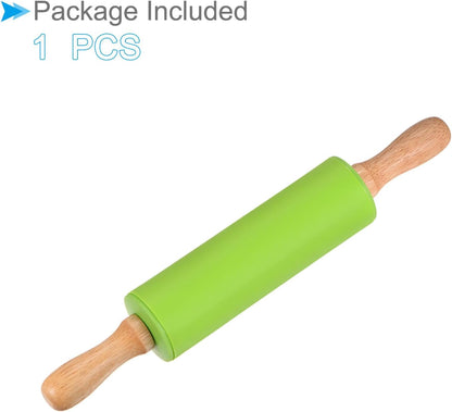 Silicone Rolling Pins, 17" Length, Silicone & Oak Non-Stick Ergonomic Wooden Handle Fondant Dough Roller Pink - (Applications: for Baking DIY Projects)