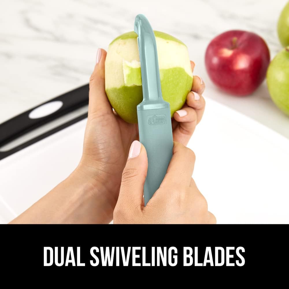 GORILLA GRIP® Patented BPA-Free Vegetable Peeler, Extra Sharp Swivel Stainless Steel Blades with Guard, Comfortable Soft Handle, Easily Peel Carrots or Fruit, Potato Eye Remover, Washer Safe, Black