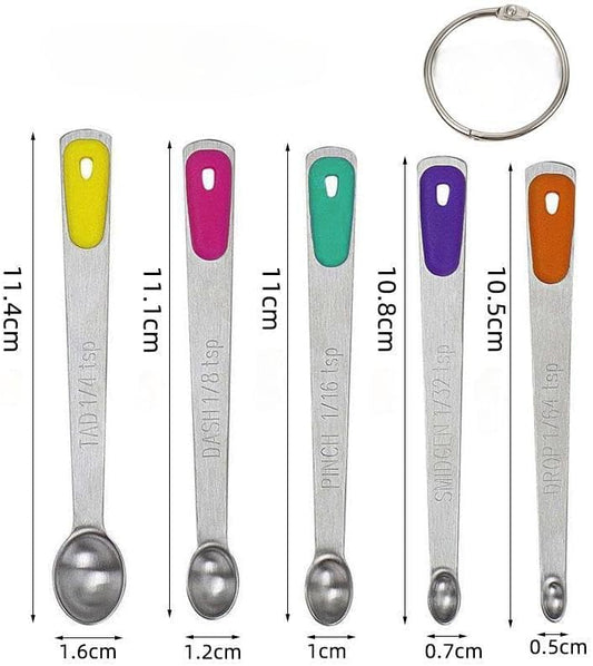 Measuring Spoons Set, Mini Tiny Tsp Teaspoon Measuring Spoons, Small Stainless Steel Measure Spoon 1/64, 1/32, 1/16, Teaspoon with Silicone Handle for Spice