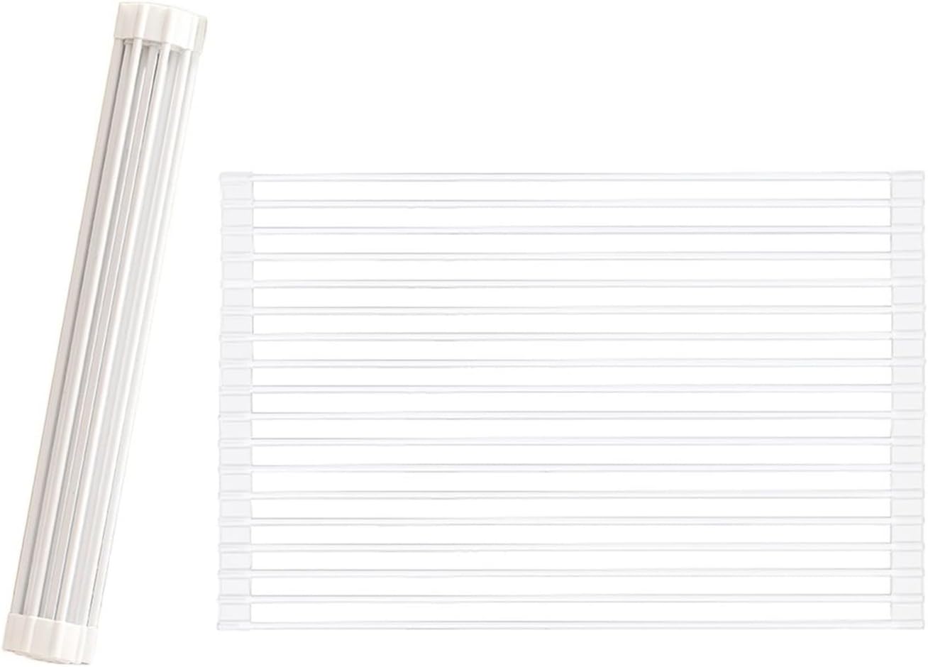 Roll Up Dish Drying Rack Over The Sink.Foldable Kitchen Drainer,Fully Silicone Cover Stainless Steel Bar,Heat-Resistant, Anti-Slip Sink Rack for Kitchen Counter Multipurpose.