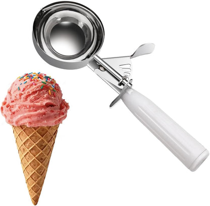 TOPKITCHEN Commercial-Grade Ice Cream Scoop 3.25 oz, 18/8 Stainless Steel Cookie Scoop with Plastic Handle, Portion Control Disher Scoop for Bakeries, Restaurants & Dessert Shops, #10, Ivory