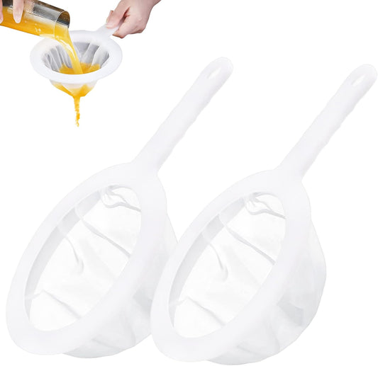2 Piece Fine Nylon Mesh Strainer Kitchen Food Yogurt Mesh Sieve Plastic Mesh Colander with Handle Mini Brine Shrimp Separation Net for Filtering Juice Milk Soy Coffee Honey Wine Yogurt (120/200 Mesh)