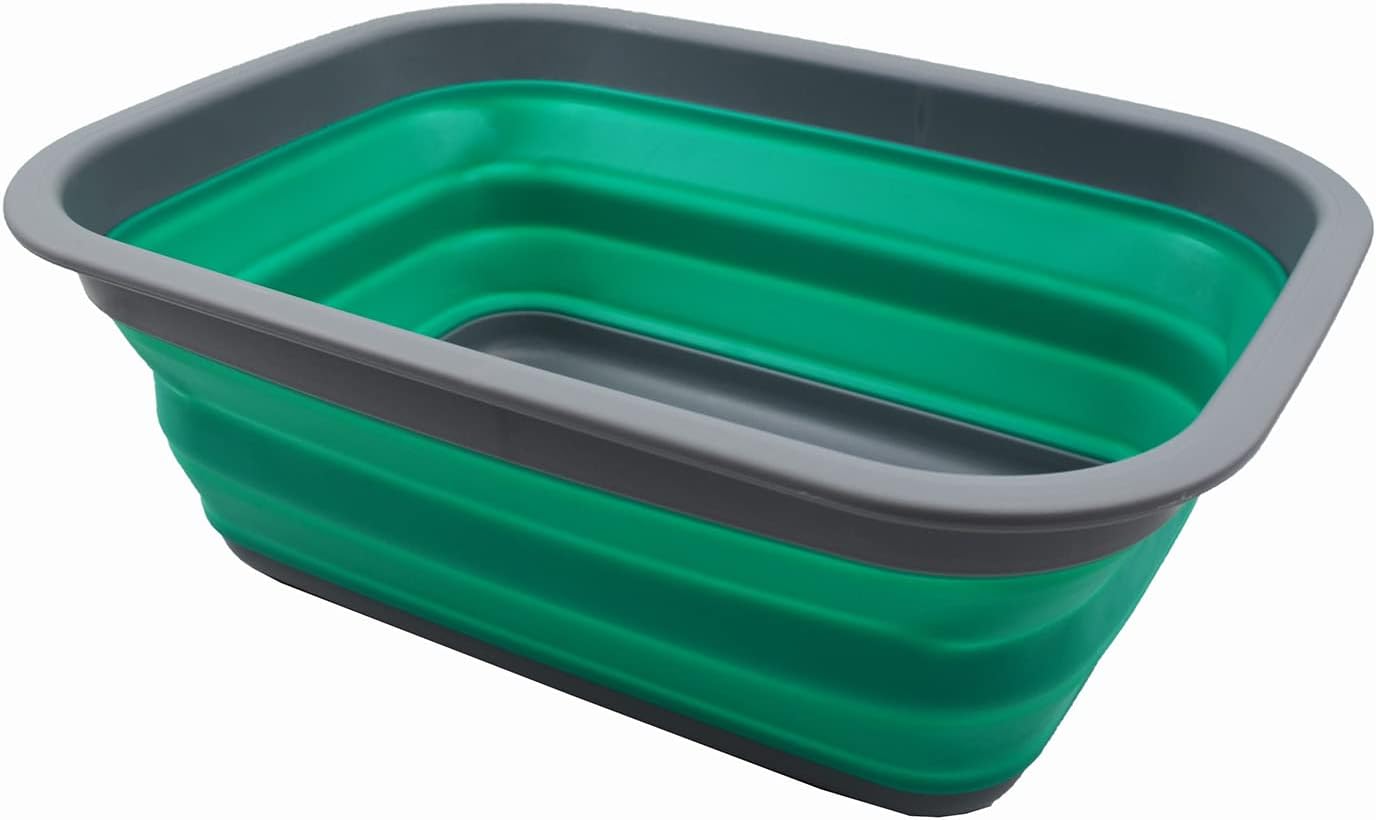 SAMMART 9.2L (2.37Gallon) Collapsible Wash Basin - Foldable Outdoor Picnic Basket - Portable Plastic Tub - Space Saving Storage Container with Size : 15.3 x 11.2 x 5.5/1.5" (M, Gray)