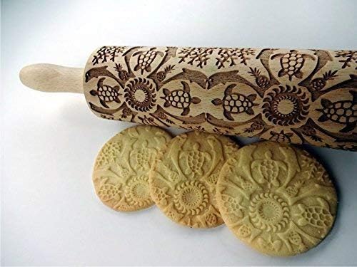 Embossing Rolling Pin SHELLS. Dough and Clay Roller for Embossed Cookies and Pottery. Cookie and Ceramic Stamp. Backing Gifts for Women by Algis Crafts