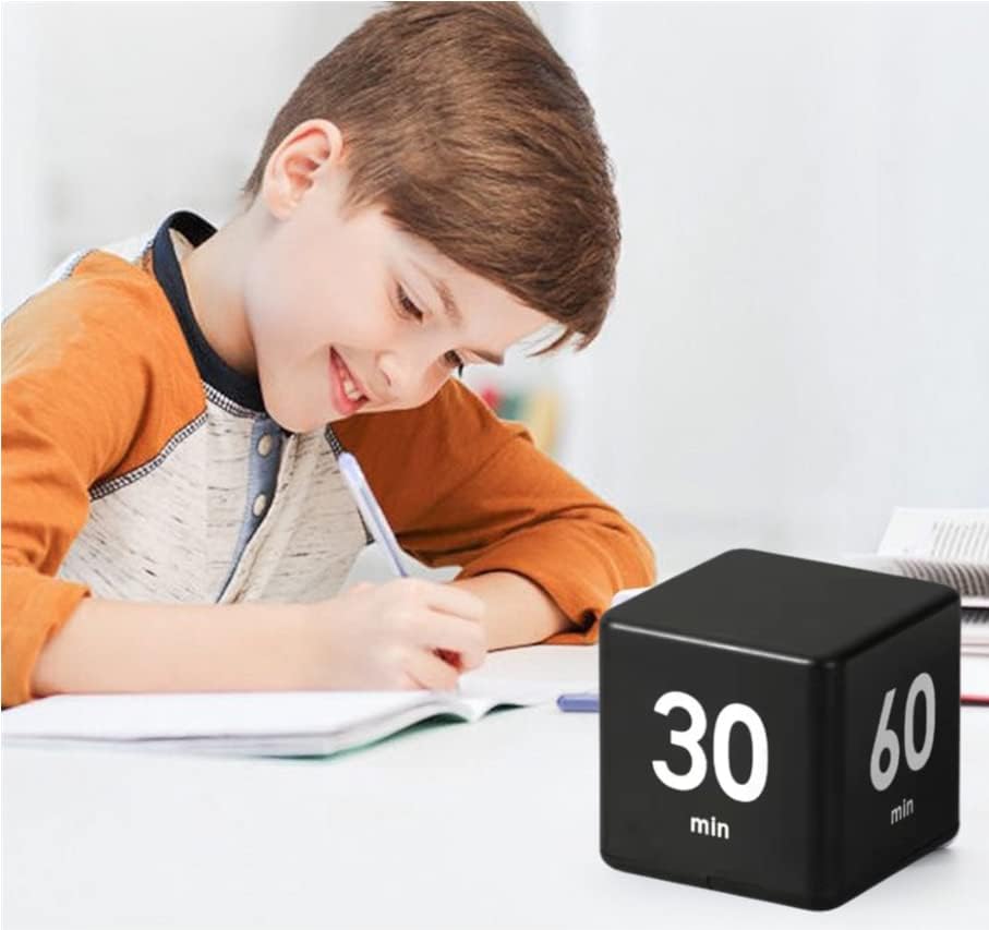 Feilifan Cube Timer, Productivity Cube Rotating Timer for Kitchen Studying Workout Classroom Kids ADHD 1-3-5-10 Minute Preset, White