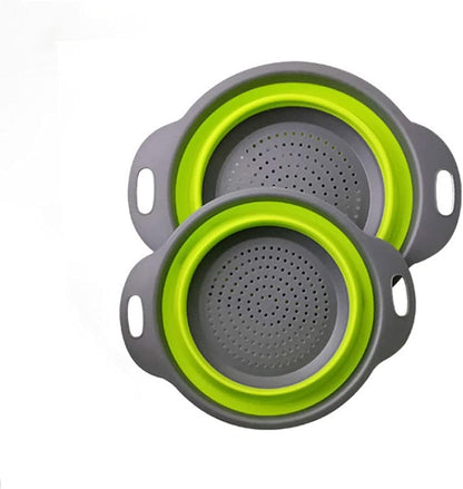 Alnicov 2PCSs Collapsible Colander,Silicone Vegetable/Fruit Flexible Strainer,Folding Strainer for Kitchen Green