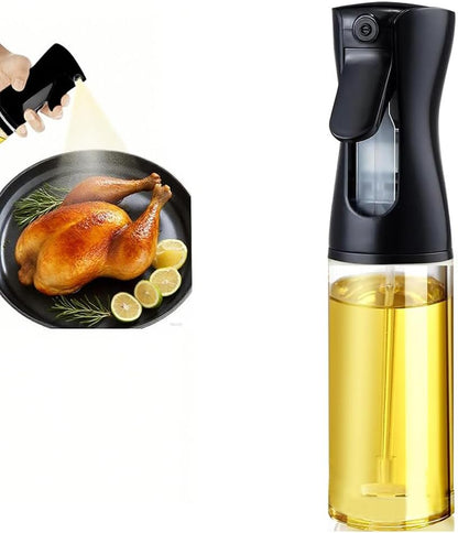 Olive Oil Sprayer for Cooking, 220ml Glass Oil Dispenser for Kitchen Gadgets, Food Grade Premium Spray Bottle, Continuous Spray with Portion Control, for Salad, Frying, BBQ (Black)