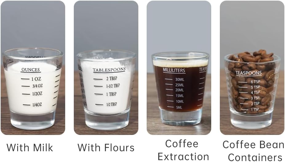 Shot Glasses Measuring cup Liquid Heavy Wine Glass Espresso Shot Glass 26-Incremental Measurement 1oz, 6 Tsp, 2 Tbs, 30ml (2 pack-black 30ml)