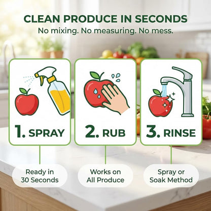 Truly Free Fruit and Vegetable Wash - Veggie Wash Removes 99% of Dirt & Wax | Plant-Based Produce Cleaner Spray | No Aftertaste, Refillable, Made in USA | Fragrance-Free, 16oz
