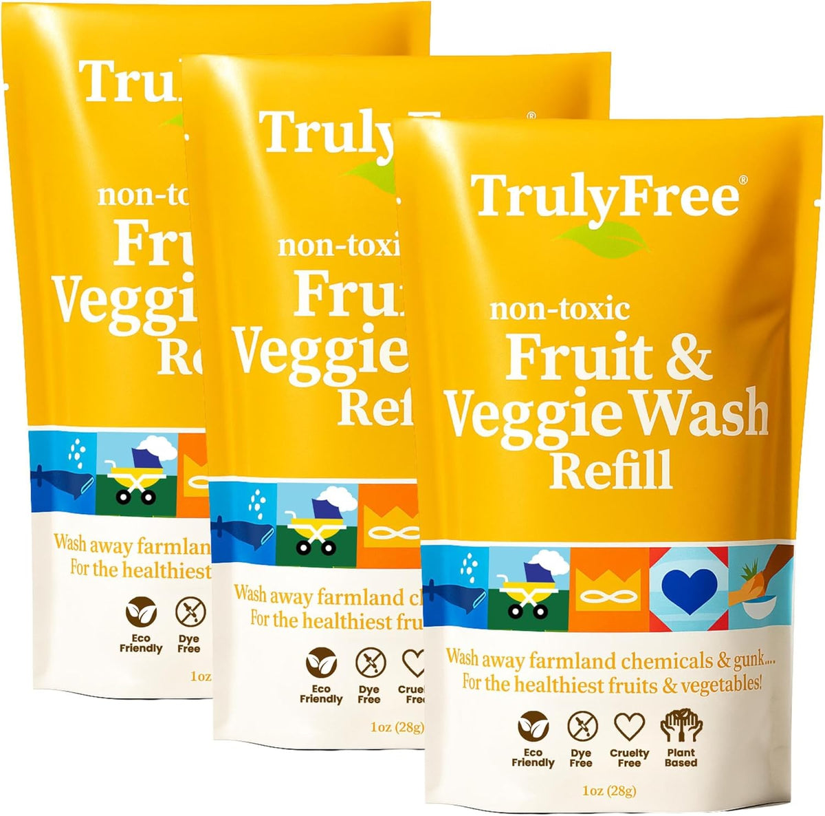 Truly Free Fruit and Vegetable Wash - Veggie Wash Removes 99% of Dirt & Wax | Plant-Based Produce Cleaner Spray | No Aftertaste, Refillable, Made in USA | Fragrance-Free, 16oz