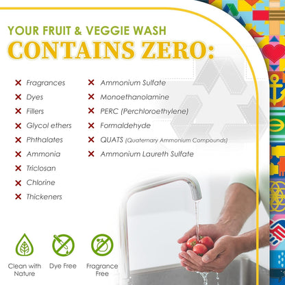 Truly Free Fruit and Vegetable Wash - Veggie Wash Removes 99% of Dirt & Wax | Plant-Based Produce Cleaner Spray | No Aftertaste, Refillable, Made in USA | Fragrance-Free, 16oz