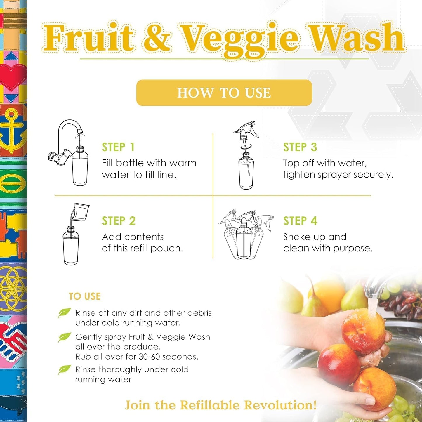 Truly Free Fruit and Vegetable Wash - Veggie Wash Removes 99% of Dirt & Wax | Plant-Based Produce Cleaner Spray | No Aftertaste, Refillable, Made in USA | Fragrance-Free, 16oz