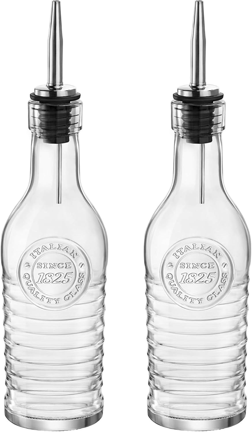Officina 1825 Olive Oil/Vinegar Glass Bottles Stainless Steel Pouring Spout 268 ml (Pack of 2)