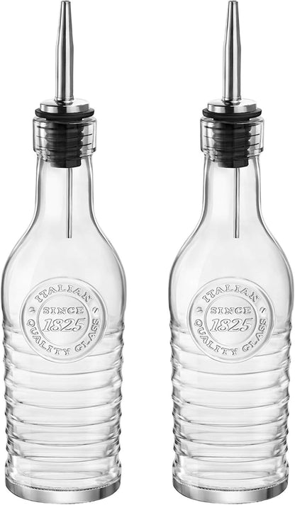 Officina 1825 Olive Oil/Vinegar Glass Bottles Stainless Steel Pouring Spout 268 ml (Pack of 2)