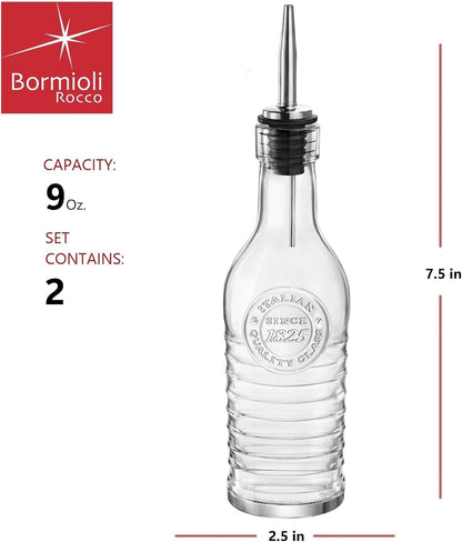 Officina 1825 Olive Oil/Vinegar Glass Bottles Stainless Steel Pouring Spout 268 ml (Pack of 2)