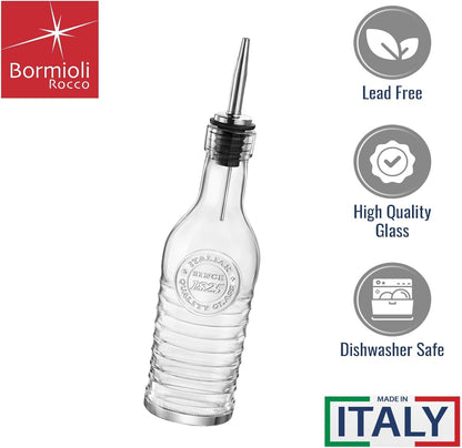 Officina 1825 Olive Oil/Vinegar Glass Bottles Stainless Steel Pouring Spout 268 ml (Pack of 2)