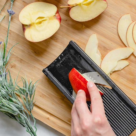 Vegetable Slicer - 2 mm Mandoline - Compact Stainless Steel Cutting Tool - Parabolic Blade for Extreme Sharpness & Rocking Cut - Dishwasher Safe
