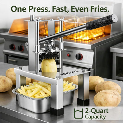 French Fry Cutter for Potatoes, Heavy Duty 304 Stainless Steel, 5-in-1 Set | Commercial Potato Cutter, 3 Blades 1/2", 3/8", 1/4", Stainless Bowl & Brush, Manual Vegetable Chopper, Home & Restaurant
