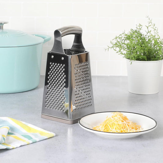 Sprucedale 9.5-Inch Stainless Steel 4-Sided Box Grater – Durable Kitchen Cheese and Food Grater with Multiple Grating Surfaces