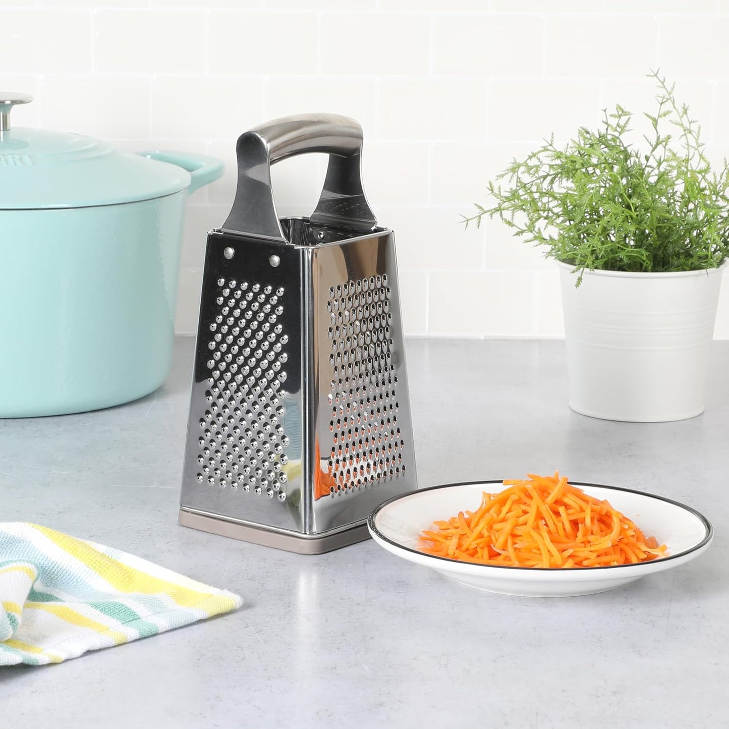Sprucedale 9.5-Inch Stainless Steel 4-Sided Box Grater – Durable Kitchen Cheese and Food Grater with Multiple Grating Surfaces