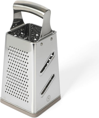 Sprucedale 9.5-Inch Stainless Steel 4-Sided Box Grater – Durable Kitchen Cheese and Food Grater with Multiple Grating Surfaces