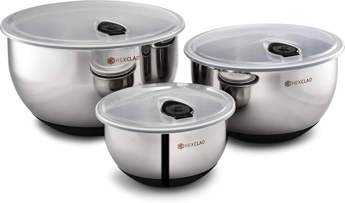 3 Piece Stainless Steel Mixing Bowl Set with Vacuum Seal Lids