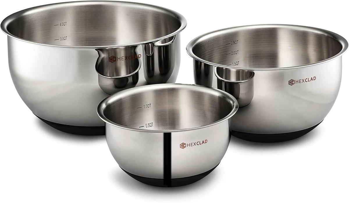 3 Piece Stainless Steel Mixing Bowl Set with Vacuum Seal Lids