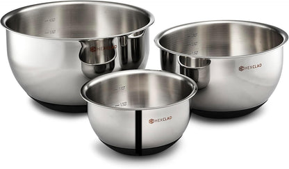 3 Piece Stainless Steel Mixing Bowl Set with Vacuum Seal Lids
