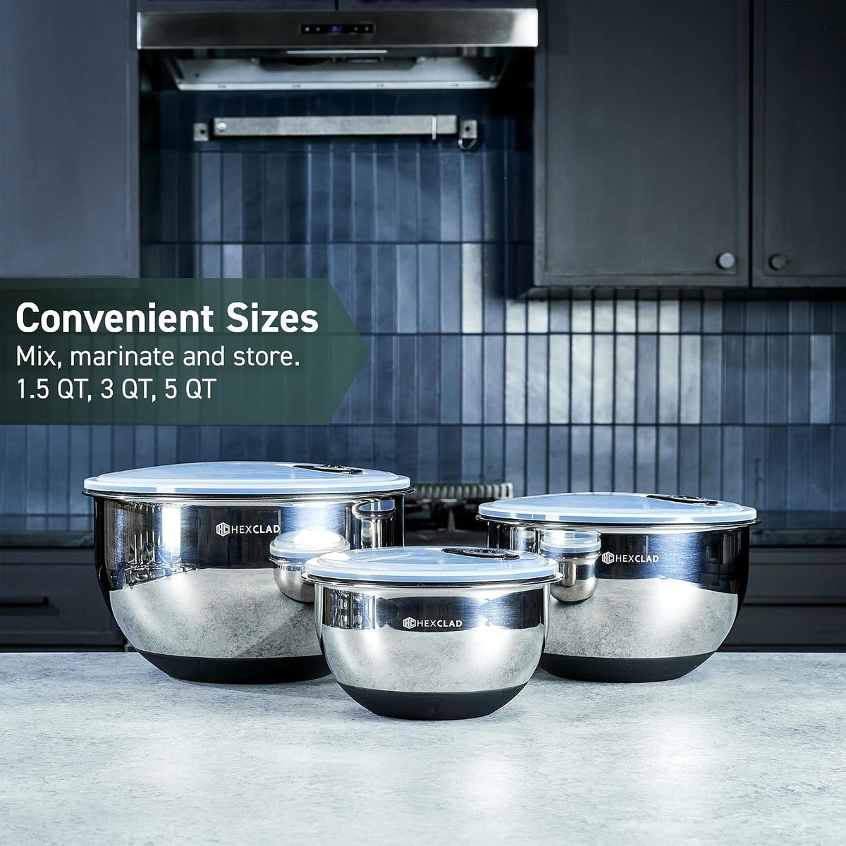 3 Piece Stainless Steel Mixing Bowl Set with Vacuum Seal Lids