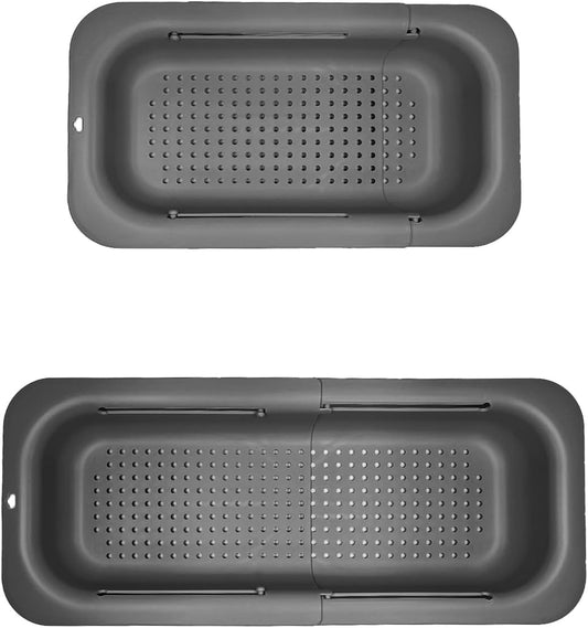 Extendable Over the Sink Colander Strainer Basket SpaceSaving Plastic Kitchen Drainer for Washing Vegetables Fruits Draining Pasta Dish Rack NonSlip Design Hanging New Home Kitchen Essentials Black