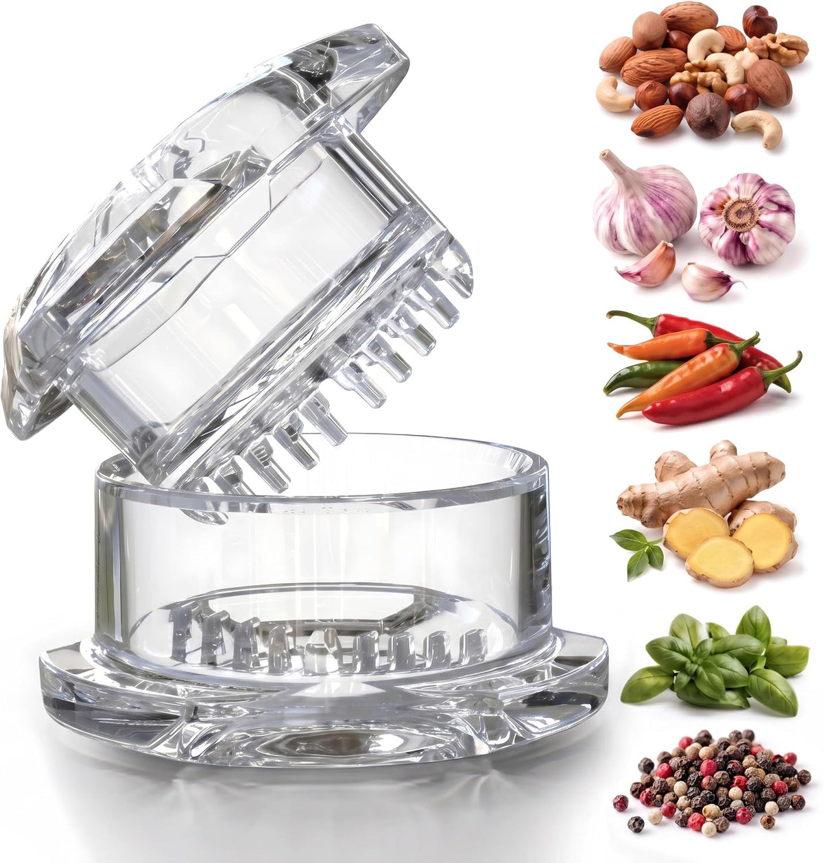 Garlic Twister 4th Gen, clear manual garlic mincer for ginger, herbs and nuts