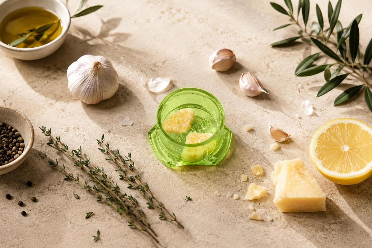 Garlic Twister 4th Gen, clear manual garlic mincer for ginger, herbs and nuts
