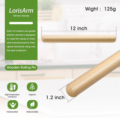11.5-inch Wooden Rolling Pin for Baking, Natural Wood Dough Roller