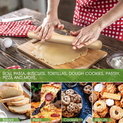 11.5-inch Wooden Rolling Pin for Baking, Natural Wood Dough Roller