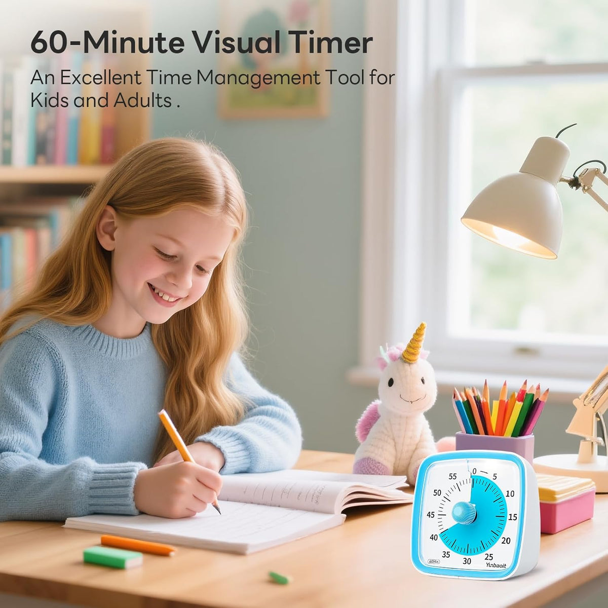 Visual Timer with Night Light, 60 Minute Countdown, Light Blue | 3 Alarm Modes, Mute Flash, for Kids and Adults, Time Management Tool for Classroom, Home, School, and Work