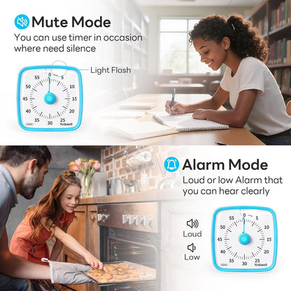 Visual Timer with Night Light, 60 Minute Countdown, Light Blue | 3 Alarm Modes, Mute Flash, for Kids and Adults, Time Management Tool for Classroom, Home, School, and Work