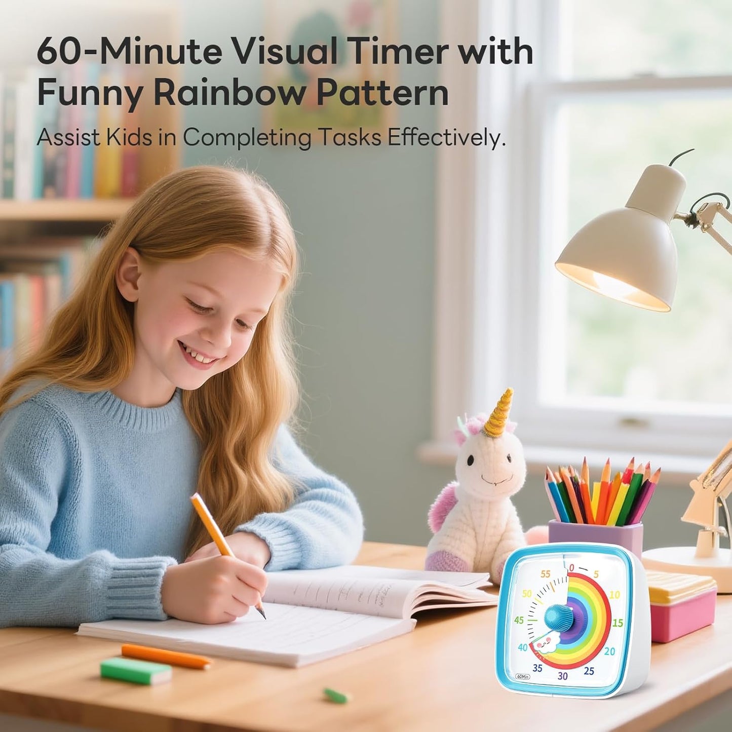 Visual Timer with Night Light, 60 Minute Countdown, Light Blue | 3 Alarm Modes, Mute Flash, for Kids and Adults, Time Management Tool for Classroom, Home, School, and Work