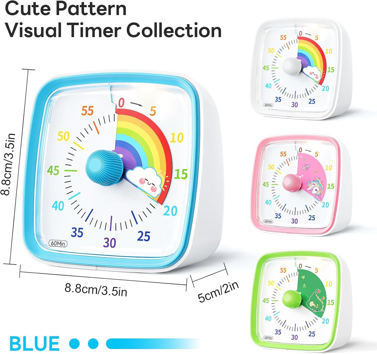 Visual Timer with Night Light, 60 Minute Countdown, Light Blue | 3 Alarm Modes, Mute Flash, for Kids and Adults, Time Management Tool for Classroom, Home, School, and Work