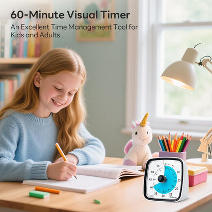 Visual Timer with Night Light, 60 Minute Countdown, Light Blue | 3 Alarm Modes, Mute Flash, for Kids and Adults, Time Management Tool for Classroom, Home, School, and Work