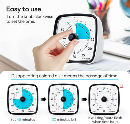 Visual Timer with Night Light, 60 Minute Countdown, Light Blue | 3 Alarm Modes, Mute Flash, for Kids and Adults, Time Management Tool for Classroom, Home, School, and Work