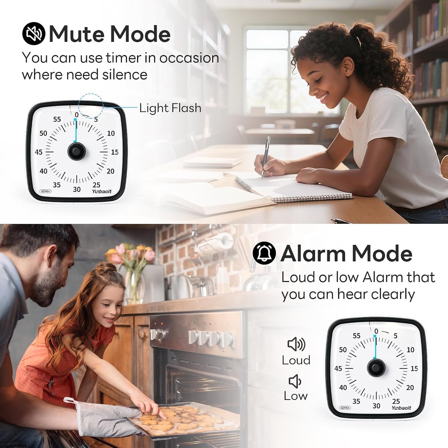 Visual Timer with Night Light, 60 Minute Countdown, Light Blue | 3 Alarm Modes, Mute Flash, for Kids and Adults, Time Management Tool for Classroom, Home, School, and Work