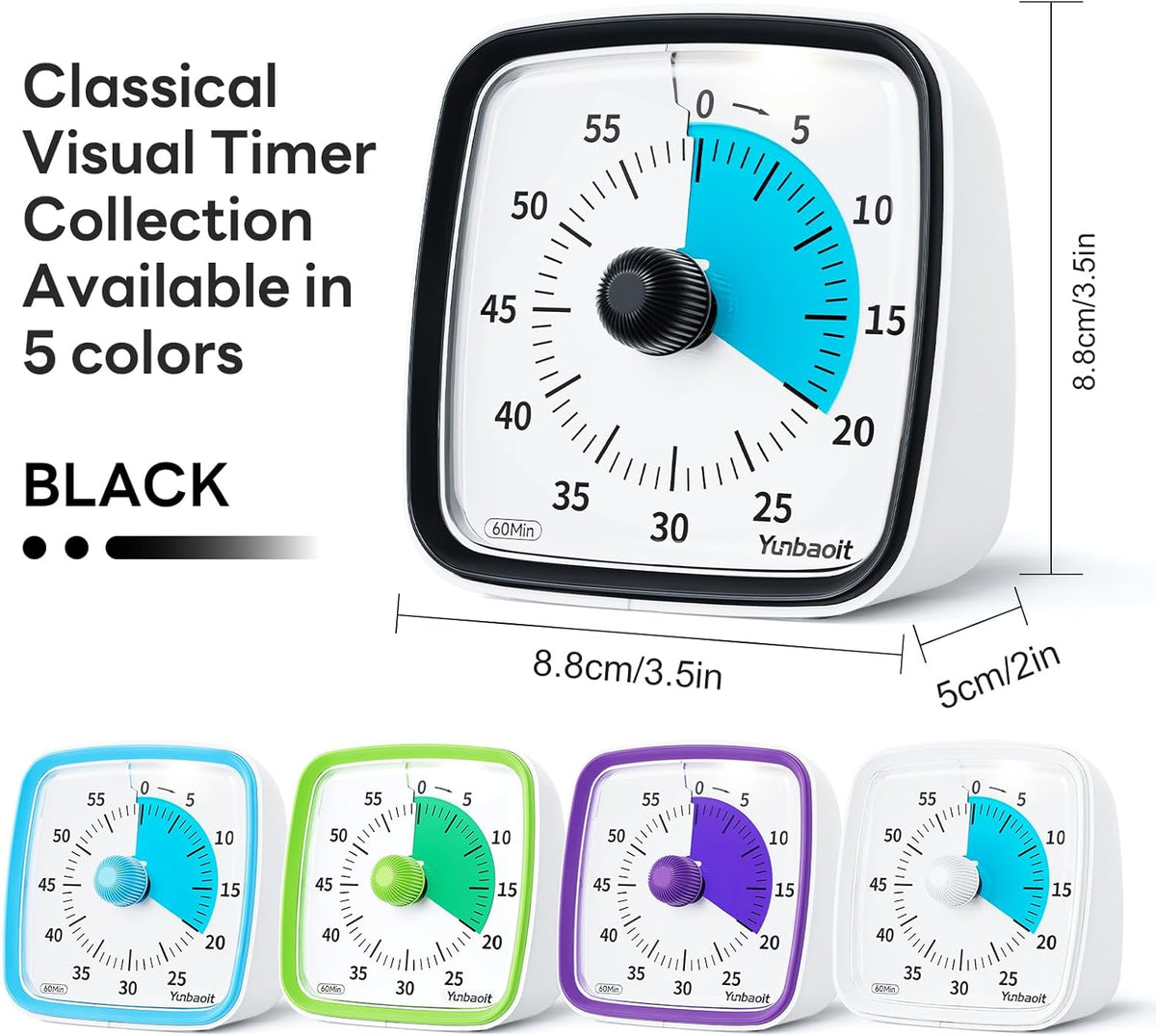 Visual Timer with Night Light, 60 Minute Countdown, Light Blue | 3 Alarm Modes, Mute Flash, for Kids and Adults, Time Management Tool for Classroom, Home, School, and Work