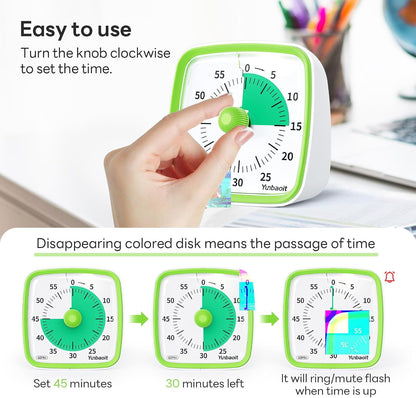 Visual Timer with Night Light, 60 Minute Countdown, Light Blue | 3 Alarm Modes, Mute Flash, for Kids and Adults, Time Management Tool for Classroom, Home, School, and Work