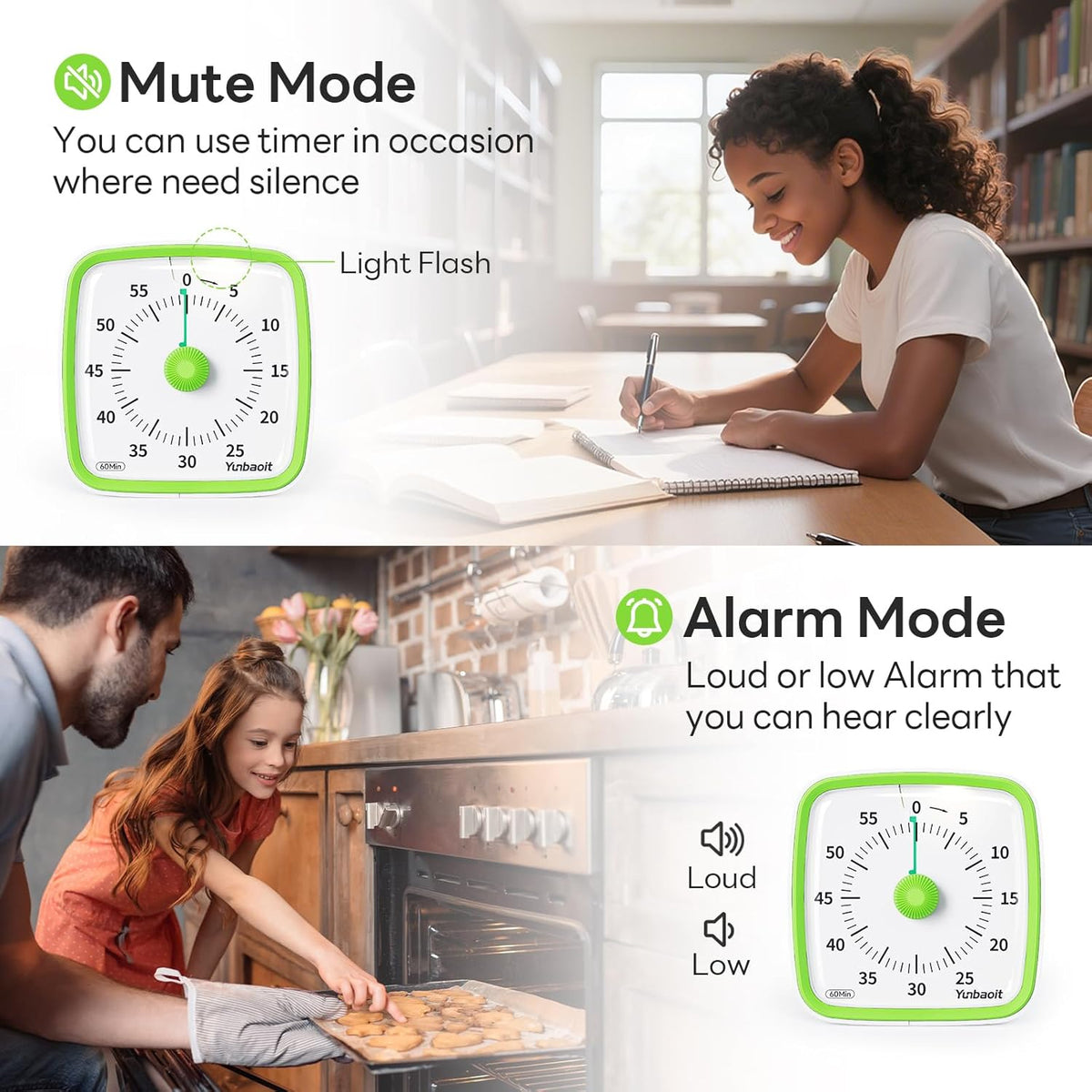 Visual Timer with Night Light, 60 Minute Countdown, Light Blue | 3 Alarm Modes, Mute Flash, for Kids and Adults, Time Management Tool for Classroom, Home, School, and Work