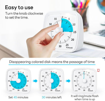 Visual Timer with Night Light, 60 Minute Countdown, Light Blue | 3 Alarm Modes, Mute Flash, for Kids and Adults, Time Management Tool for Classroom, Home, School, and Work